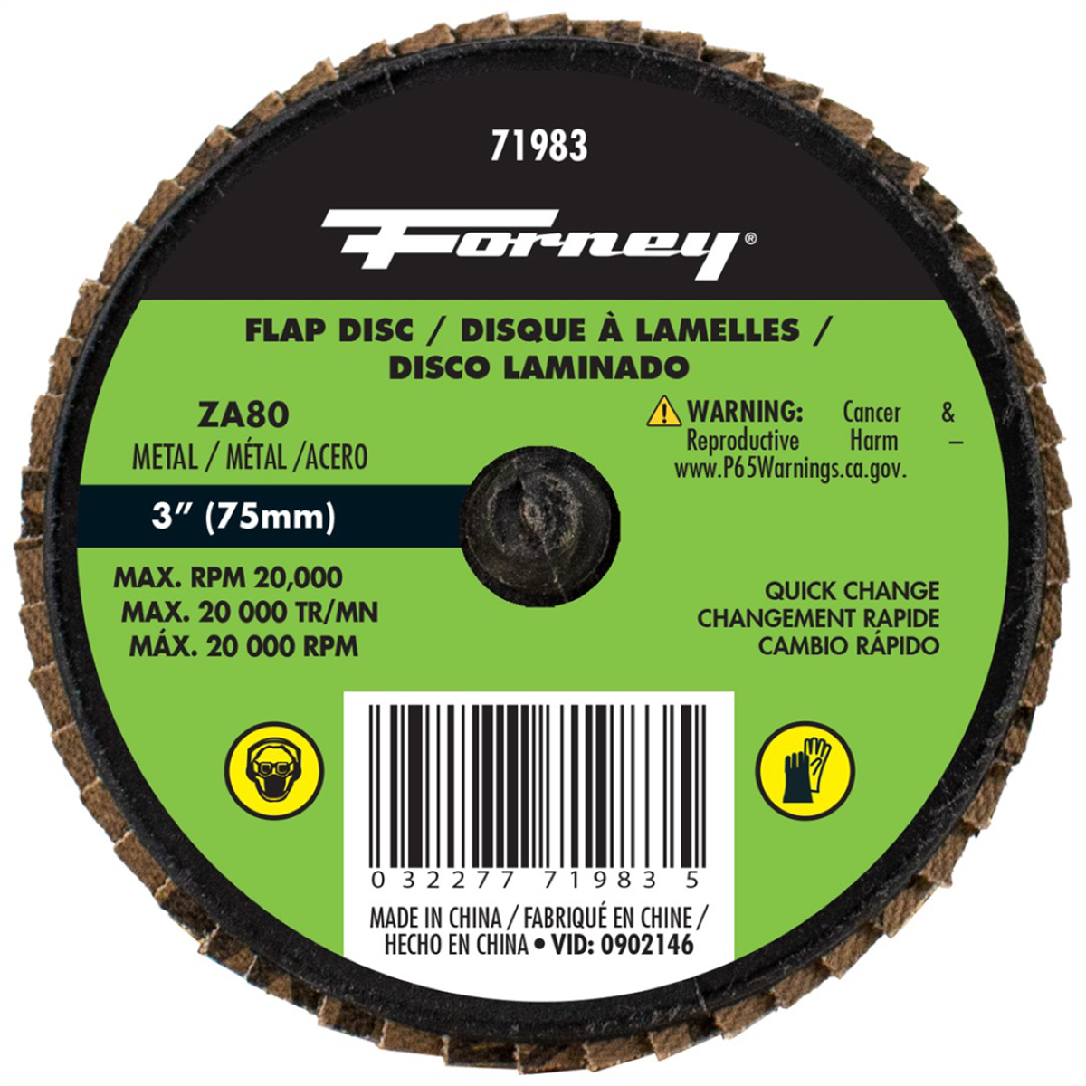 Forney Industries Quick Change Flap Disc, 80 Grit, 3 in - 71983 - B2B Diesel & Gas Service