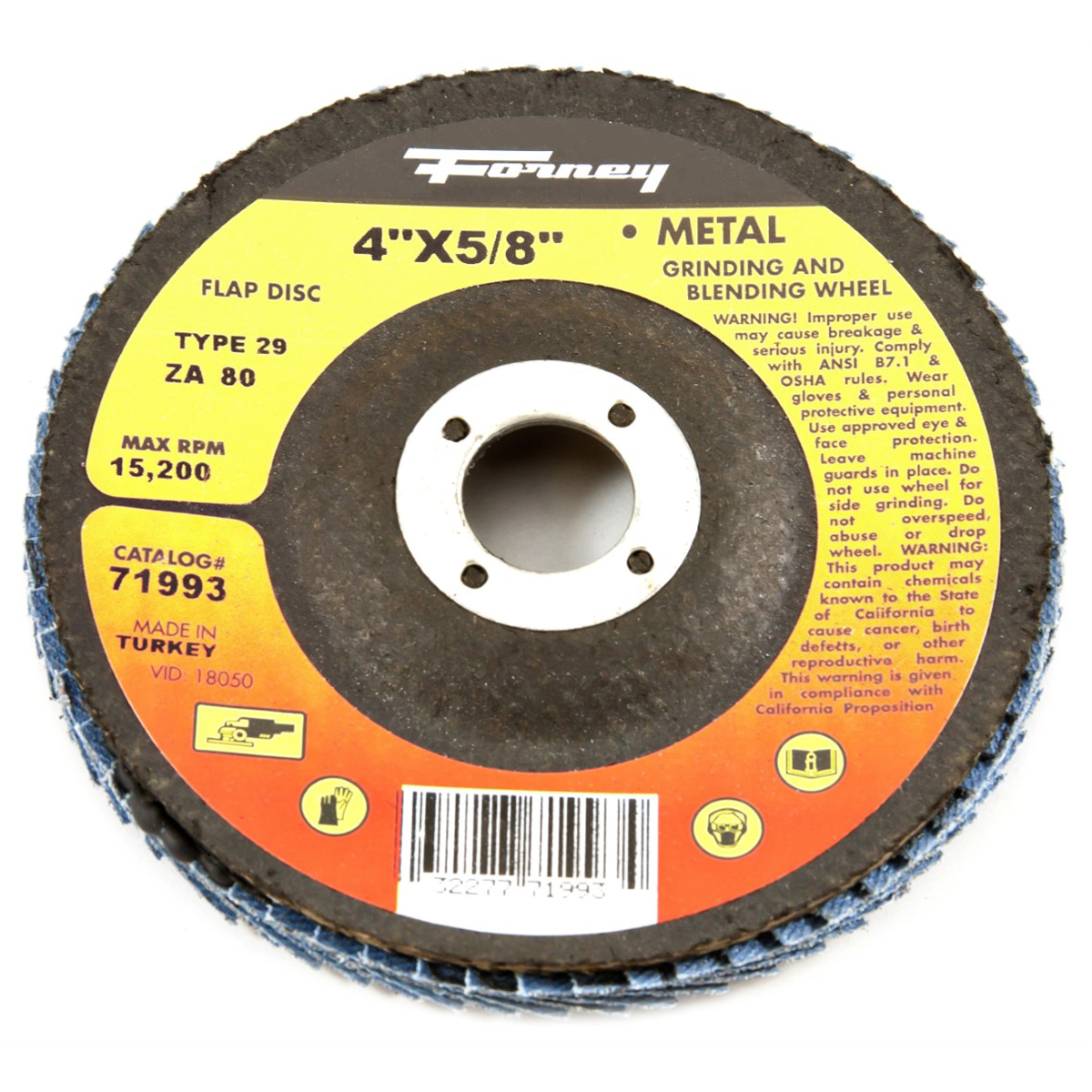 Forney Industries Flap Disc, Type 29, 4 in x 5/8 in, ZA80 - 71993 - B2B Diesel & Gas Service