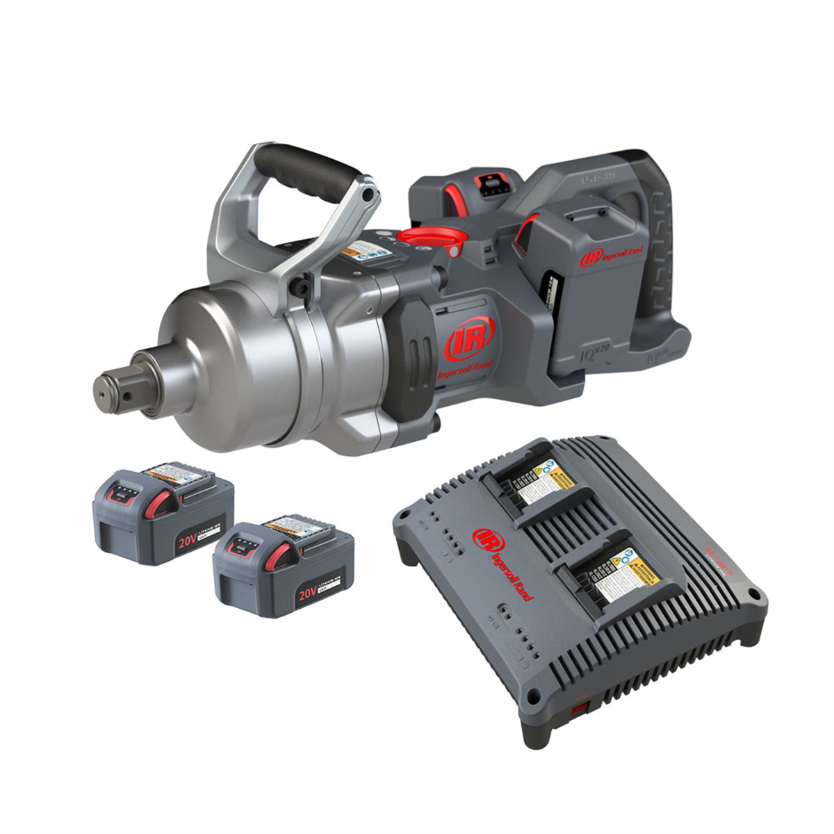 Ingersoll Rand 1 Inch 20V Cordless Impact Wrench 4 Battery Kit, 2600 ft-lb Torque, Friction Ring-Thru-hole Retainer, D-Handle