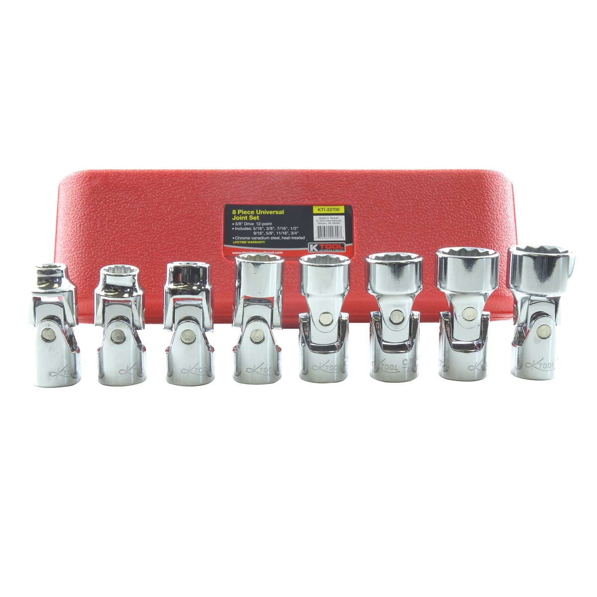 K Tool International Socket Set 8 pc Universal Chrome 3/8 drive 12 pt P/N 22700 - B2B Diesel & Gas Service
