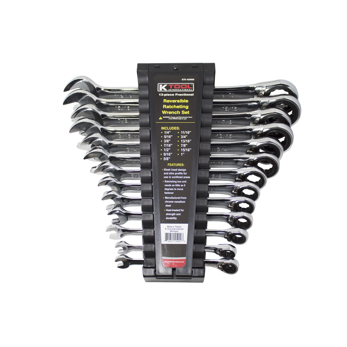K Tool International Wrench Set 13 Piece SAE Ratcheting Reversible P/N 45900 - B2B Diesel & Gas Service