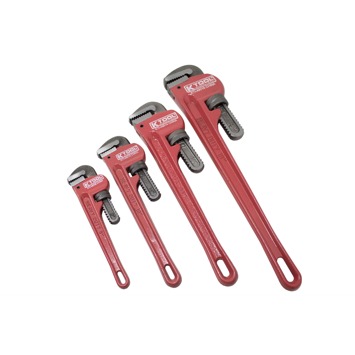 K Tool International Pipe Wrench Set 4 Piece: 8 Inch, 10 Inch, 14 Inch, 18 Inch P/N 49000 - B2B Diesel & Gas Service
