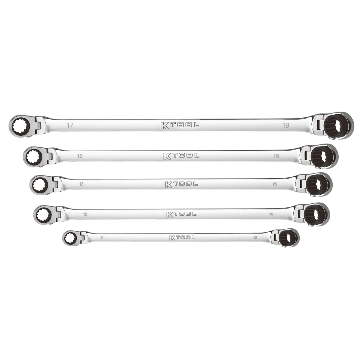K Tool International Wrench Set 5 Piece Metric Ratcheting Reversible Double Box Flexible Extra Long Universal Spline 90 Tooth P/N XDDBM10 - B2B Diesel & Gas Service