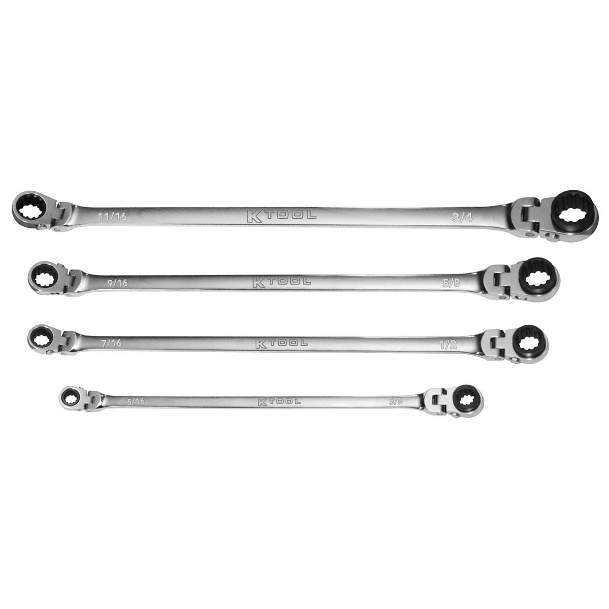 K Tool International Wrench Set 4 Piece Double Box Reversible Ratcheting SAE Universal Spline 90 Tooth P/N XDRF7 - B2B Diesel & Gas Service