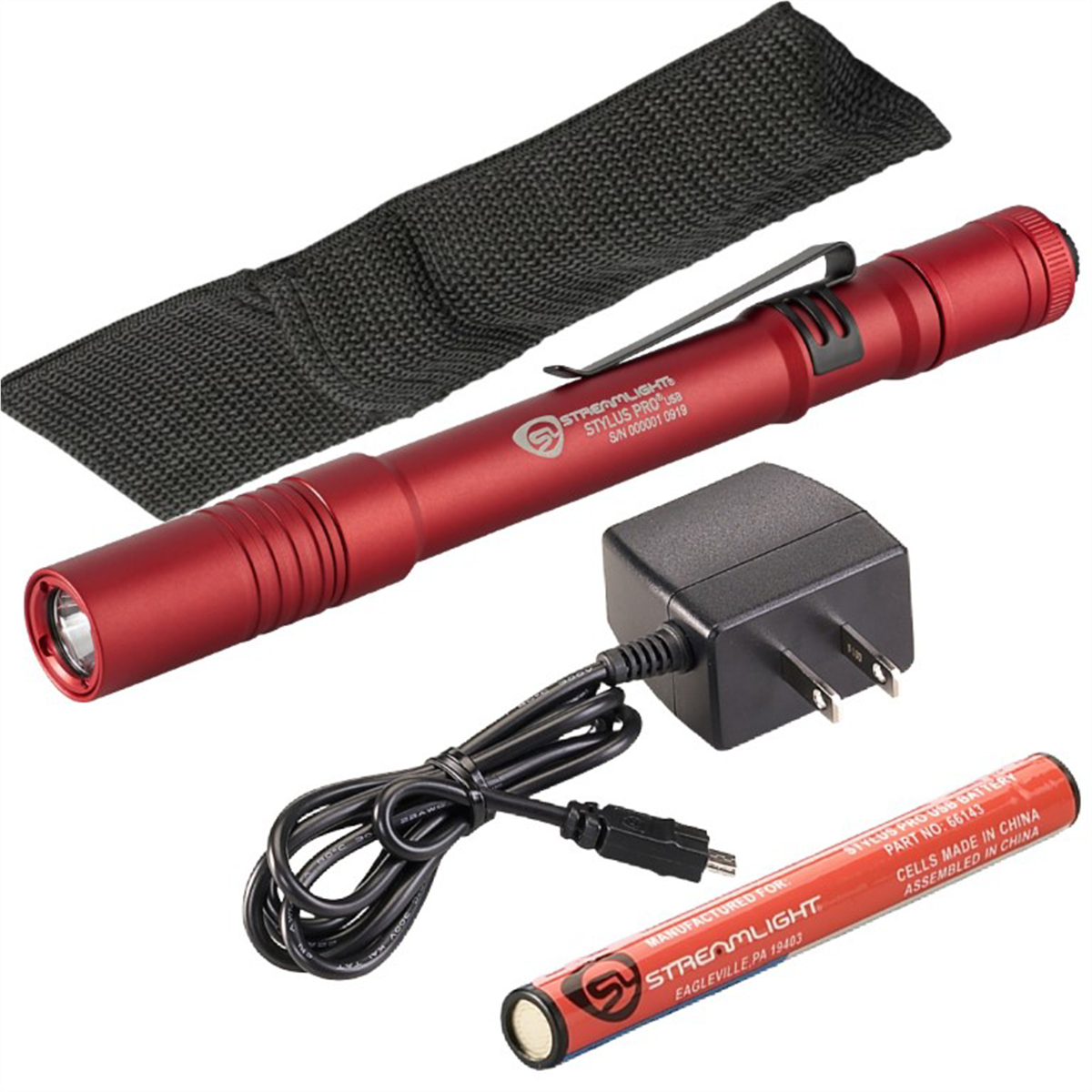 Streamlight Stylus Pro USB LED 350 Lumen Penlight with 120V AC Charge Cord - Red - B2B Diesel & Gas Service