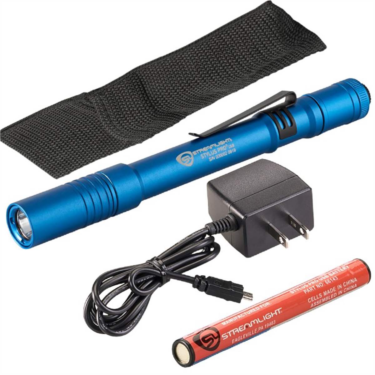 Streamlight Stylus Pro USB LED 350 Lumen Penlight with 120V AC Charge Cord - Blue - B2B Diesel & Gas Service