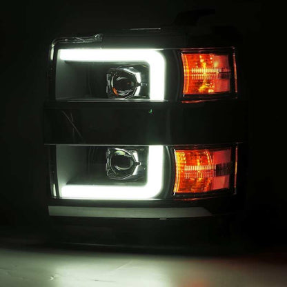 AlphaRex 15-19 Chevy Silverado 2500HD PRO-Series Headlight Plank Chrome w/Activ Light/Seq Signal/DRL - B2B Diesel & Gas Service