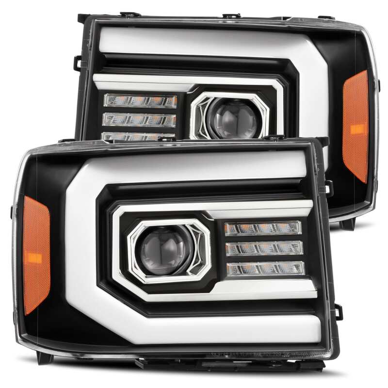 AlphaRex 07-13 GMC 1500HD PRO-Series Proj Headlights Plank Style Matte Blk w/Activ Light/Seq Signal - B2B Diesel & Gas Service