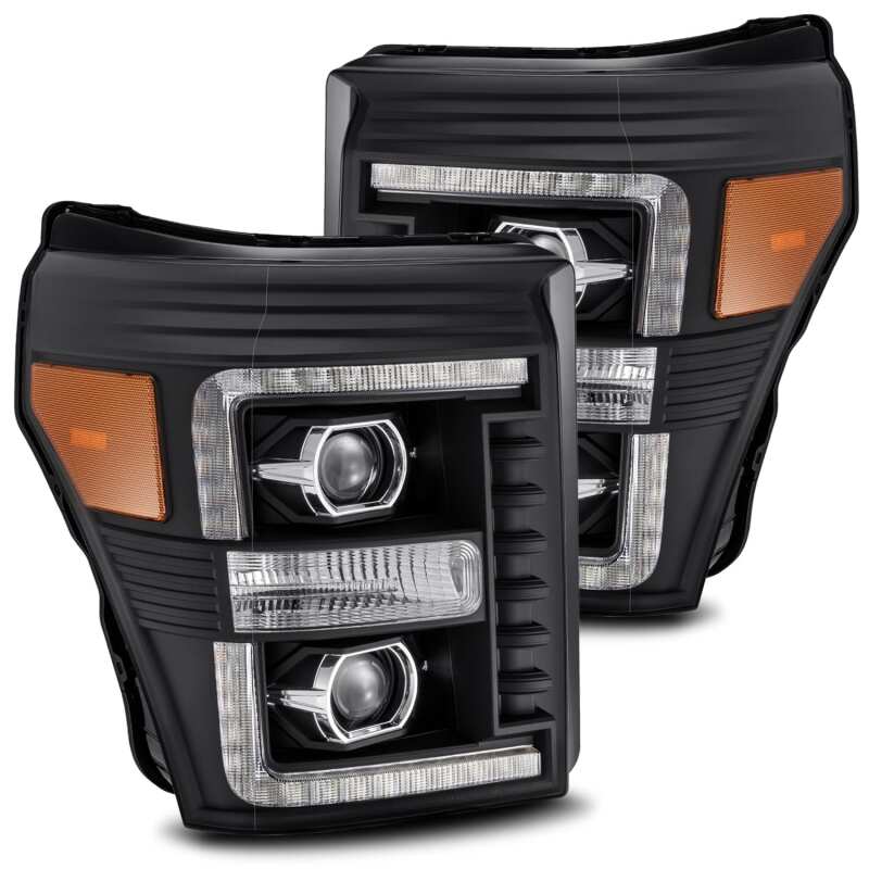 AlphaRex 11-16 Ford F-250 SD PRO-Series Projector Headlights Plank Style Design Black w/Seq Signal - B2B Diesel & Gas Service