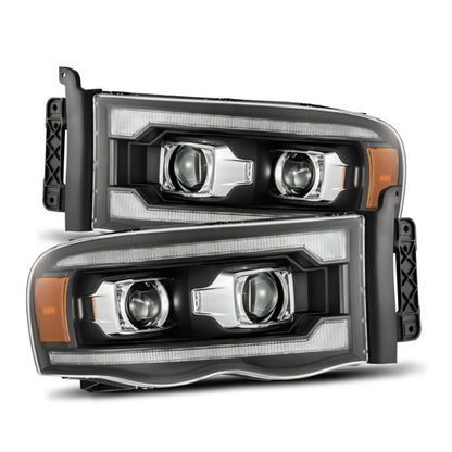 AlphaRex 02-05 Dodge Ram 1500 LUXX LED Proj Headlights Plank Style Black w/Activ Light/Seq Signal - B2B Diesel & Gas Service
