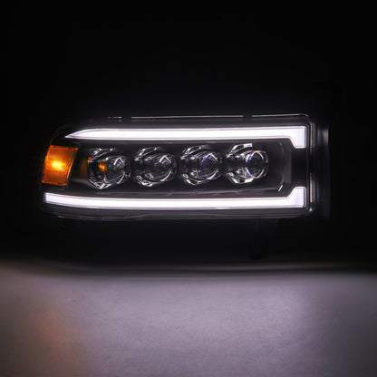 AlphaRex 94-01 RAM 1500 NOVA LED Proj Headlights Blk w/Activ Light/Seq Signal/SB DRL - B2B Diesel & Gas Service