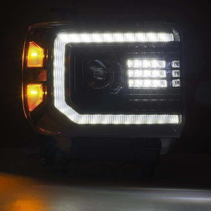 AlphaRex 14-18 GMC Sierra LUXX LED Proj Headlights Plnk Style Alpha Blk w/Activ Light/Seq Signal/DRL - B2B Diesel & Gas Service