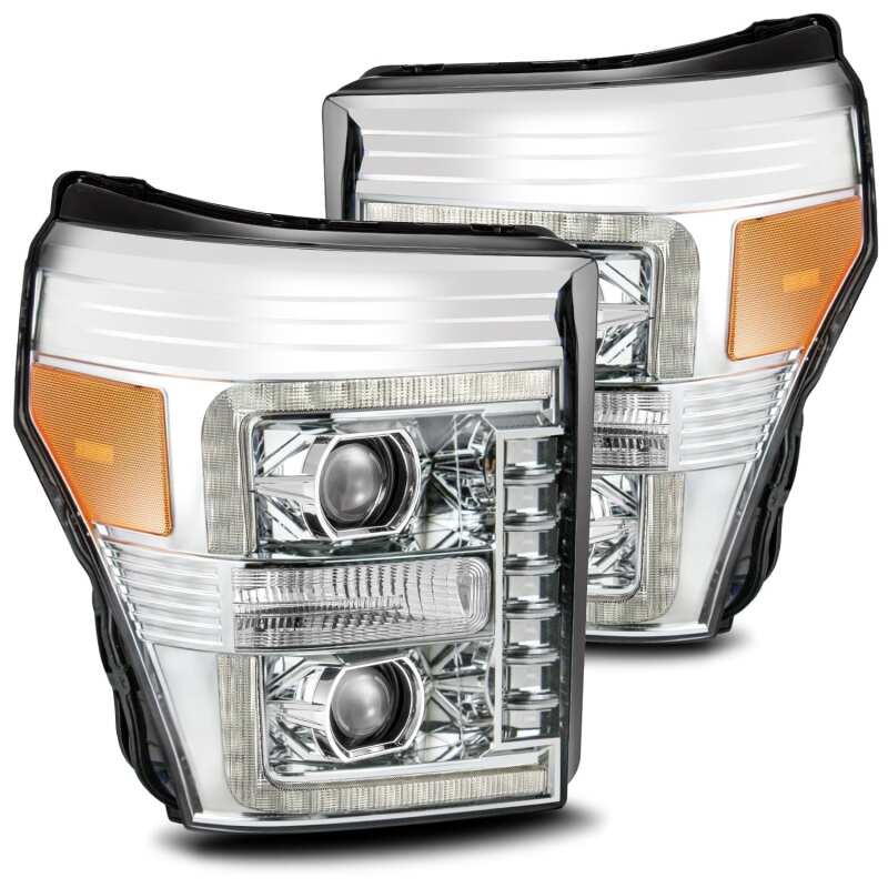AlphaRex 11-16 Ford F-250 SD PRO-Series Projector Headlights Plank Style Design Chrome w/Seq Signal - B2B Diesel & Gas Service