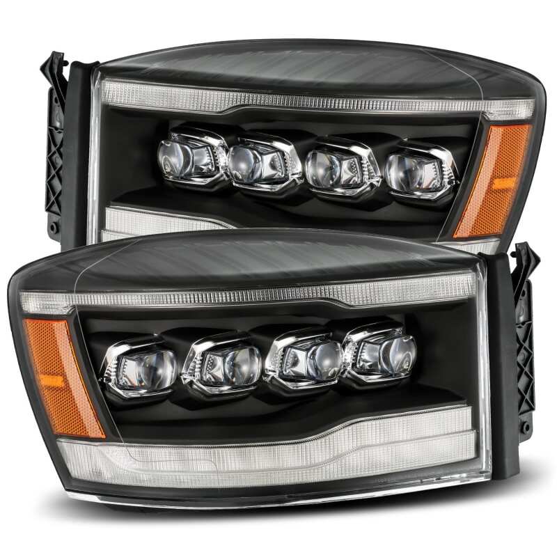 AlphaRex 06-08 Dodge Ram 1500HD NOVA LED ProjHeadlights Plank Style Blk w/Seq Signal/DRL/Amber LED - B2B Diesel & Gas Service