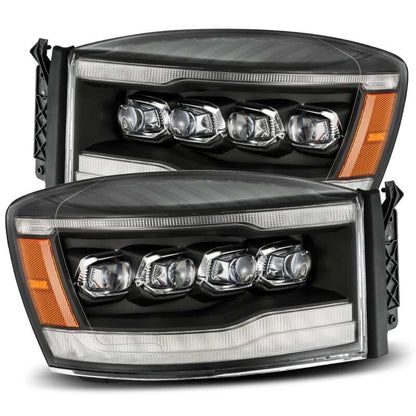 AlphaRex 06-08 Dodge Ram 1500HD NOVA LED ProjHeadlights Plank Style Blk w/Seq Signal/DRL/Amber LED - B2B Diesel & Gas Service