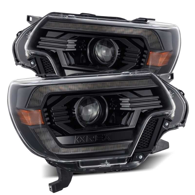 AlphaRex 12-15 Toyota Tacoma LUXX LED Projector Headlights Plank Style Alpha Black w/DRL - B2B Diesel & Gas Service