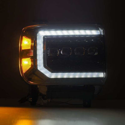 AlphaRex 14-18 GMC Sierra NOVA LED Proj Headlights Plnk Style Alpha Blk w/Activ Light/Seq Signal/DRL - B2B Diesel & Gas Service