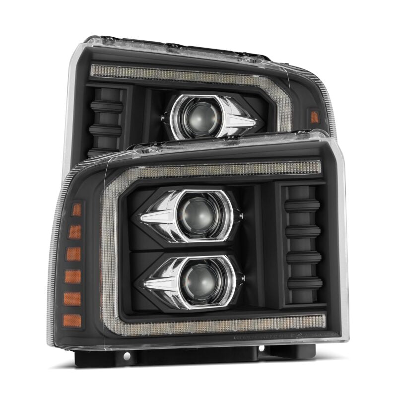 AlphaRex 05-07 Ford F250/350/450/550 Super Duty LUXX LED Proj HL Blk w/Actv Light & Seq Sig + SB DRL - B2B Diesel & Gas Service