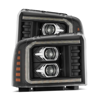 AlphaRex 05-07 Ford F250/350/450/550 Super Duty LUXX LED Proj HL Blk w/Actv Light & Seq Sig + SB DRL - B2B Diesel & Gas Service