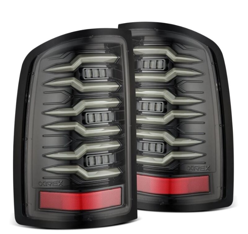 AlphaRex 07-13 GMC Sierra 1500/2500HD/3500HD Luxx Series LED Tail Lights - Alpha Black - B2B Diesel & Gas Service