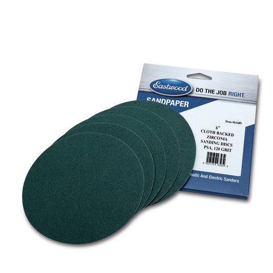 Eastwood 6 Inch Zirconia Cloth Backed PSA Sandpaper - 5 Pack - 120 Grit 