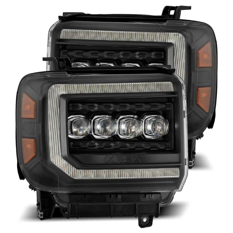 AlphaRex 14-18 GMC Sierra NOVA LED Proj Headlights Plank Style Black w/Activ Light/Seq Signal/DRL - B2B Diesel & Gas Service