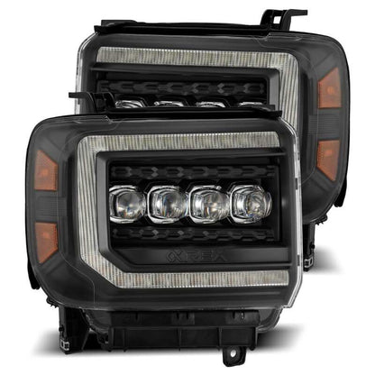 AlphaRex 14-18 GMC Sierra NOVA LED Proj Headlights Plank Style Black w/Activ Light/Seq Signal/DRL - B2B Diesel & Gas Service