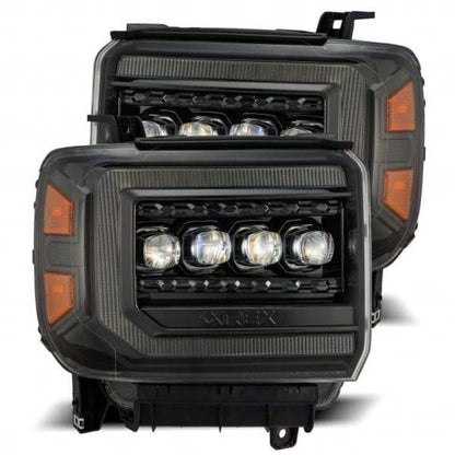 AlphaRex 14-18 GMC Sierra NOVA LED Proj Headlights Plnk Style Alpha Blk w/Activ Light/Seq Signal/DRL - B2B Diesel & Gas Service