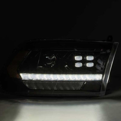 AlphaRex 09-18 Dodge Ram 1500HD PRO-Series Proj Headlights Plank Style Alpha Black w/Seq Signal/DRL - B2B Diesel & Gas Service