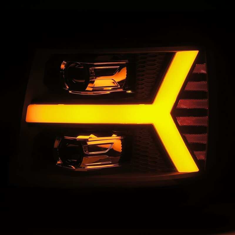 AlphaRex 07-13 Chevy 1500 LUXX LED Proj Headlights Plank Style Jet Blk w/ Activ Light/Seq Signal/DRL - B2B Diesel & Gas Service