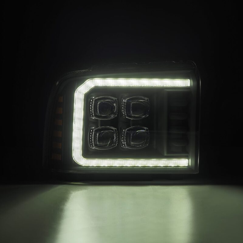 AlphaRex 05-07 Ford F250/350/450/550 Super Duty NOVA LED Proj HL Blk w/Actv Light & Seq Sig + SB DRL - B2B Diesel & Gas Service