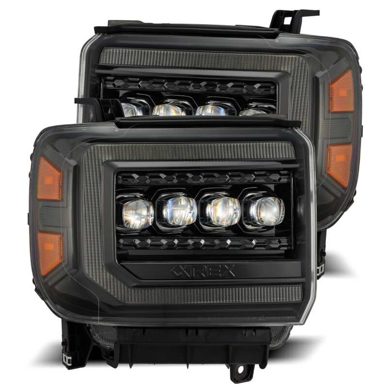 AlphaRex 14-18 GMC Sierra NOVA LED Proj Headlights Plnk Style Alpha Blk w/Activ Light/Seq Signal/DRL - B2B Diesel & Gas Service
